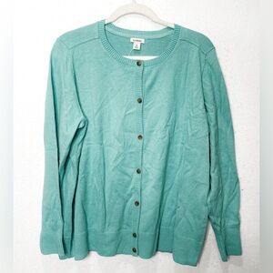 L.L. Bean Cotton Cashmere Ocean Teal Long Sleeve Button Front Cardigan Petite XL